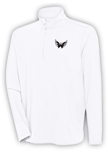 Antigua Washington Capitals Mens White Metallic Logo Hunk Long Sleeve 1/4 Zip Pullover