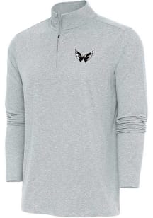Antigua Washington Capitals Mens Grey Metallic Logo Hunk Long Sleeve 1/4 Zip Pullover