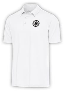 Antigua Boston Bruins Mens White Metallic Logo Par 3 Short Sleeve Polo