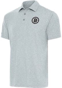 Antigua Boston Bruins Mens Grey Metallic Logo Par 3 Short Sleeve Polo