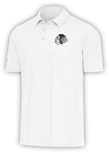 Antigua Chicago Blackhawks Mens White Metallic Logo Par 3 Short Sleeve Polo