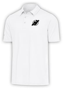Antigua New Jersey Devils Mens White Metallic Logo Par 3 Short Sleeve Polo