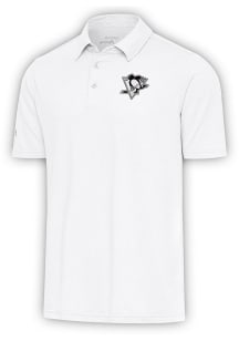 Antigua Pittsburgh Penguins Mens White Metallic Logo Par 3 Short Sleeve Polo