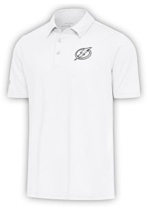 Antigua Tampa Bay Lightning Mens White Metallic Logo Par 3 Short Sleeve Polo
