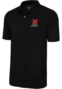 Mens Maryland Terrapins Black Antigua Basketball Legacy Pique Short Sleeve Polo Shirt