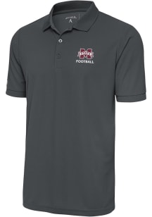 Antigua Mississippi State Bulldogs Mens Grey Football Legacy Pique Short Sleeve Polo