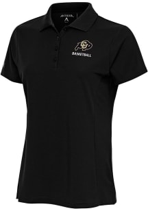 Antigua Colorado Buffaloes Womens Black Basketball Legacy Pique Short Sleeve Polo Shirt