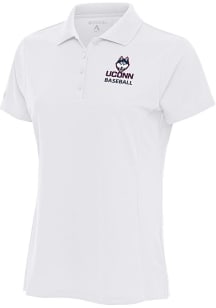 Antigua UConn Huskies Womens White Baseball Legacy Pique Short Sleeve Polo Shirt