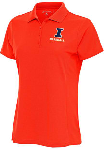 Antigua Illinois Fighting Illini Womens Orange Baseball Legacy Pique Short Sleeve Polo Shirt