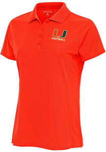 Antigua Miami Hurricanes Womens Orange Football Legacy Pique Short Sleeve Polo Shirt