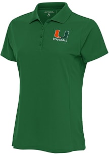 Antigua Miami Hurricanes Womens Green Football Legacy Pique Short Sleeve Polo Shirt