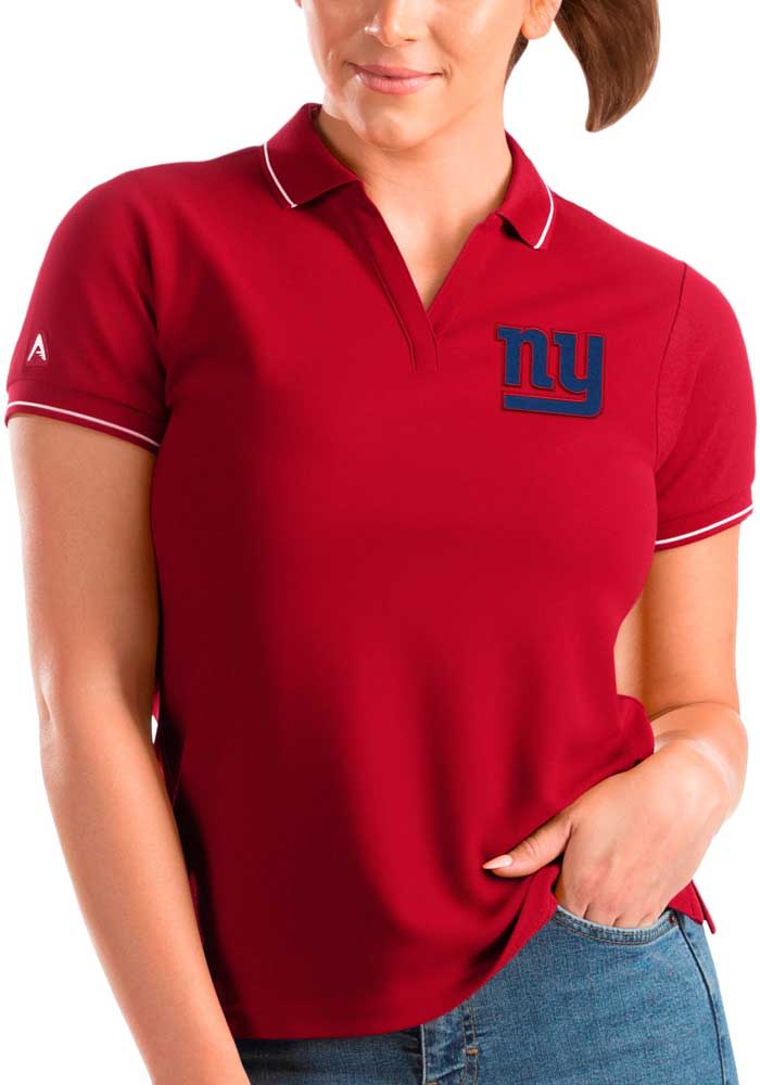 Antigua New York Giants Womens Red Affluent Short Sleeve Polo Shirt