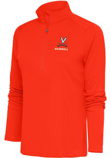 Antigua UVA Womens Orange Baseball Tribute 1/4 Zip Pullover