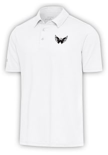 Antigua Washington Capitals Mens White Metallic Logo Par 3 Short Sleeve Polo