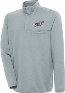 Antigua Detroit Red Wings Mens Grey Metallic Logo Steamer Long Sleeve 1/4 Zip Pullover