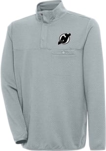 Antigua New Jersey Devils Mens Grey Metallic Logo Steamer Long Sleeve 1/4 Zip Pullover