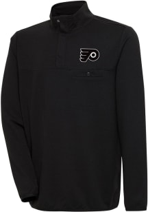 Antigua Philadelphia Flyers Mens Black Metallic Logo Steamer Long Sleeve 1/4 Zip Pullover