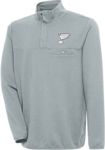 Antigua St Louis Blues Mens Grey Metallic Logo Steamer Long Sleeve 1/4 Zip Pullover
