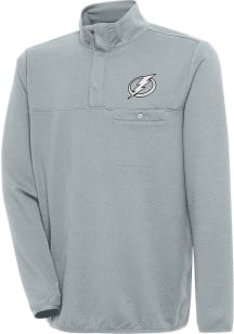 Antigua Tampa Bay Lightning Mens Grey Metallic Logo Steamer Long Sleeve 1/4 Zip Pullover