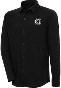 Antigua Boston Bruins Mens Black Metallic Logo Steamer Long Sleeve Dress Shirt