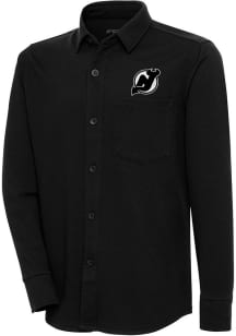 Antigua New Jersey Devils Mens Black Metallic Logo Steamer Long Sleeve Dress Shirt