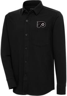 Antigua Philadelphia Flyers Mens Black Metallic Logo Steamer Long Sleeve Dress Shirt