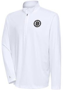 Antigua Boston Bruins Mens White Metallic Logo Tribute Long Sleeve 1/4 Zip Pullover