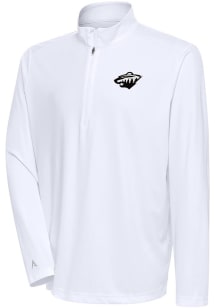 Antigua Minnesota Wild Mens White Metallic Logo Tribute Long Sleeve 1/4 Zip Pullover