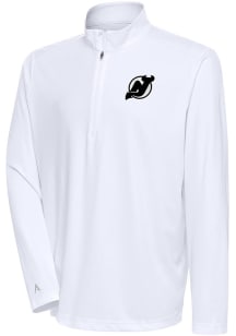 Antigua New Jersey Devils Mens White Metallic Logo Tribute Long Sleeve 1/4 Zip Pullover
