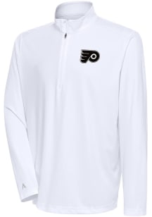 Antigua Philadelphia Flyers Mens White Metallic Logo Tribute Long Sleeve 1/4 Zip Pullover