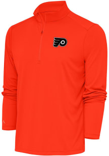 Antigua Philadelphia Flyers Mens Orange Metallic Logo Tribute Long Sleeve 1/4 Zip Pullover