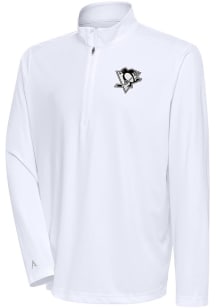 Antigua Pittsburgh Penguins Mens White Metallic Logo Tribute Long Sleeve 1/4 Zip Pullover
