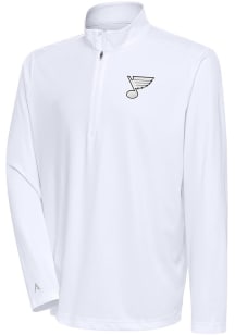 Antigua St Louis Blues Mens White Metallic Logo Tribute Long Sleeve 1/4 Zip Pullover