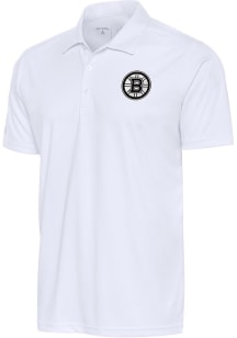 Antigua Boston Bruins Mens White Metallic Logo Tribute Short Sleeve Polo