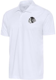 Antigua Chicago Blackhawks Mens White Metallic Logo Tribute Short Sleeve Polo
