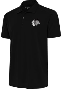 Antigua Chicago Blackhawks Mens Black Metallic Logo Tribute Short Sleeve Polo