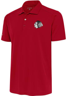 Antigua Chicago Blackhawks Mens Red Metallic Logo Tribute Short Sleeve Polo