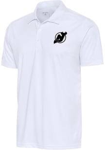 Antigua New Jersey Devils Mens White Metallic Logo Tribute Short Sleeve Polo