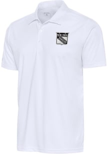 Antigua New York Rangers Mens White Metallic Logo Tribute Short Sleeve Polo