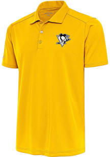 Antigua Pittsburgh Penguins Mens Gold Metallic Logo Tribute Short Sleeve Polo