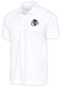Antigua Chicago Blackhawks White Metallic Logo Tribute Big and Tall Polo
