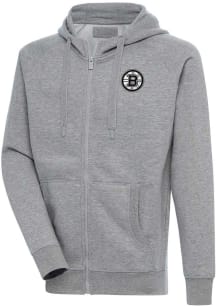 Antigua Boston Bruins Mens Grey Metallic Logo Victory Long Sleeve Full Zip Jacket