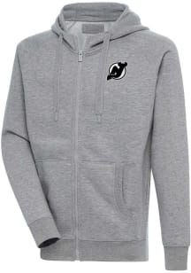 Antigua New Jersey Devils Mens Grey Metallic Logo Victory Long Sleeve Full Zip Jacket