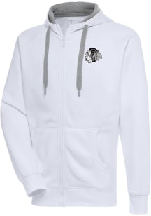 Antigua Chicago Blackhawks Mens White Metallic Logo Victory Long Sleeve Full Zip Jacket