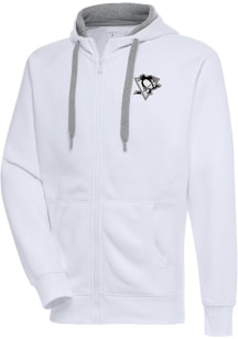 Antigua Pittsburgh Penguins Mens White Metallic Logo Victory Long Sleeve Full Zip Jacket