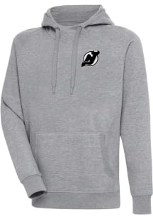 Antigua New Jersey Devils Mens Grey Metallic Logo Victory Long Sleeve Hoodie