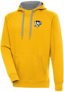 Antigua Pittsburgh Penguins Mens Gold Metallic Logo Victory Long Sleeve Hoodie