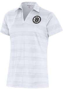 Antigua Boston Bruins Womens White Metallic Logo Compass Short Sleeve Polo Shirt