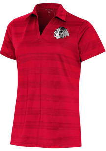 Antigua Chicago Blackhawks Womens Red Metallic Logo Compass Short Sleeve Polo Shirt