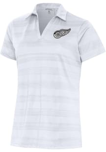 Antigua Detroit Red Wings Womens White Metallic Logo Compass Short Sleeve Polo Shirt